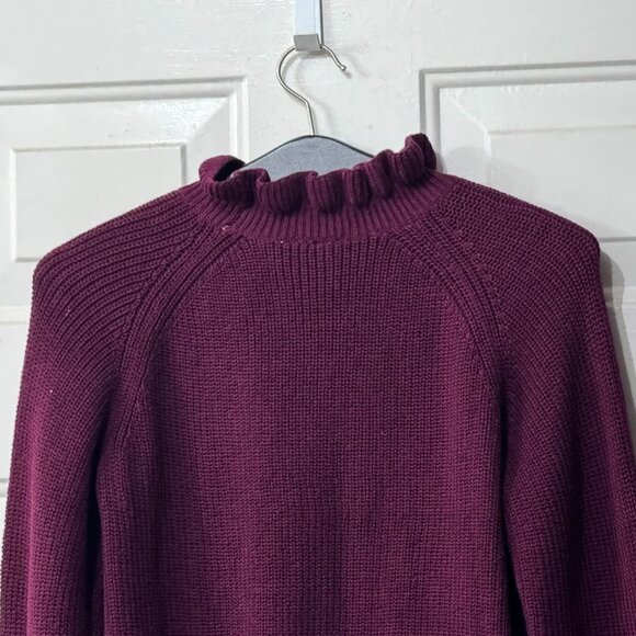 NWT H&M Divided Sz M Womens Ruffle Burgundy Rib Sweater Pullover Cotton/Poly - Picture 7 of 12